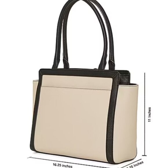 Liz Claiborne Tuxedo Tote Bag Purse Cream with Black Trim-Beautiful! - Picture 3 of 6